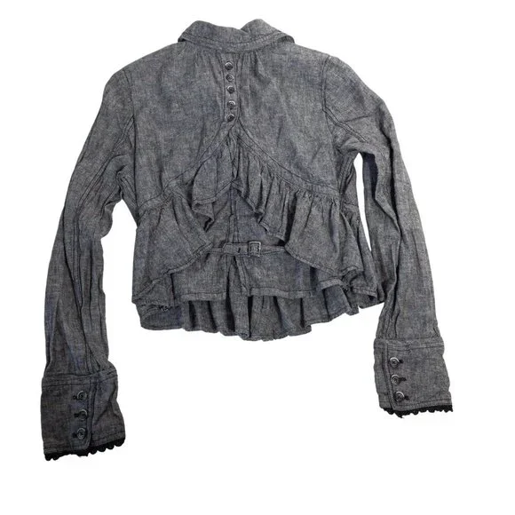 Free People XS Gray Ruffled Peplum Jacket Linen Blend - Picture 2 of 9